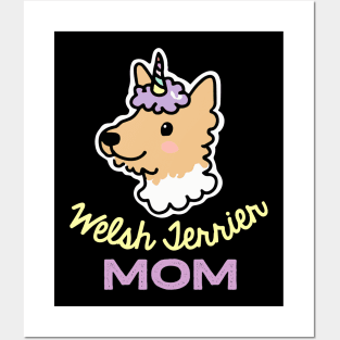 Welsh Terrier Unicorn Mom Dog Owner Retro Dog Mother Posters and Art